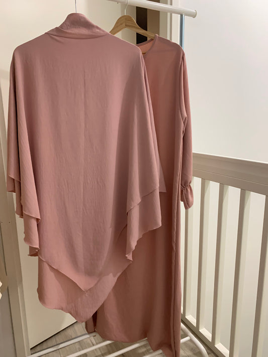 Rosé Flowing Double Layered Khimar Set