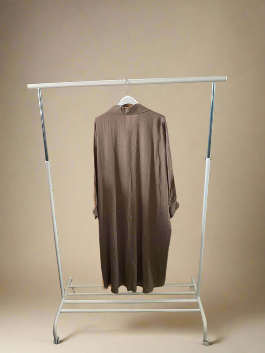 Buttoned Down Long Taupe Blouse