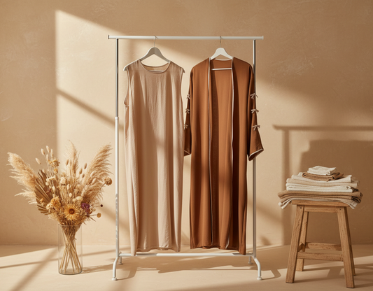 Light Brown & Beige Ribboned Abaya Set