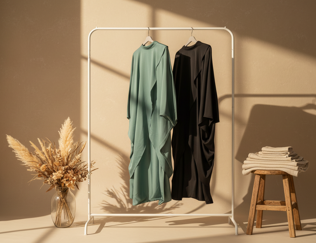 Silky Black Poncho & Dress Set