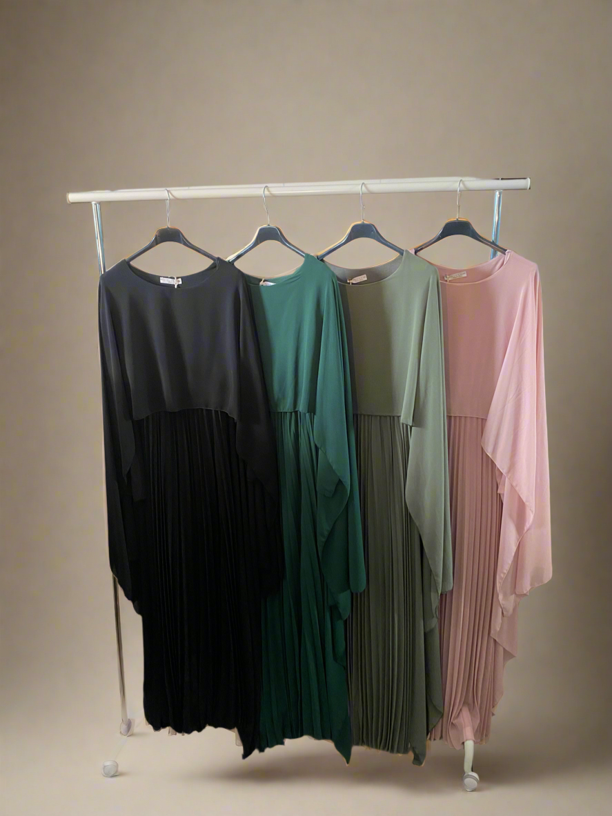 Elegant Caped & Pleated Dress