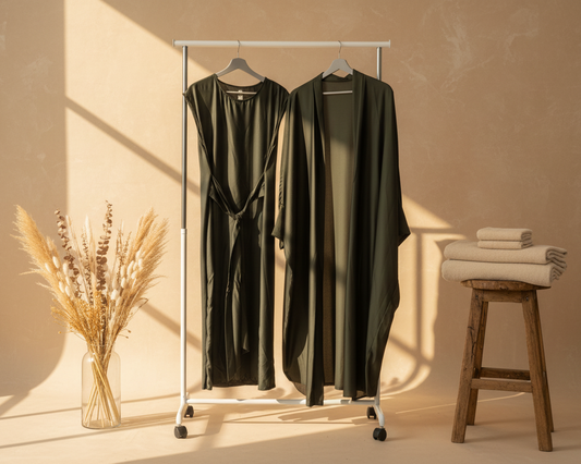 Silky Dark Green Abaya Set