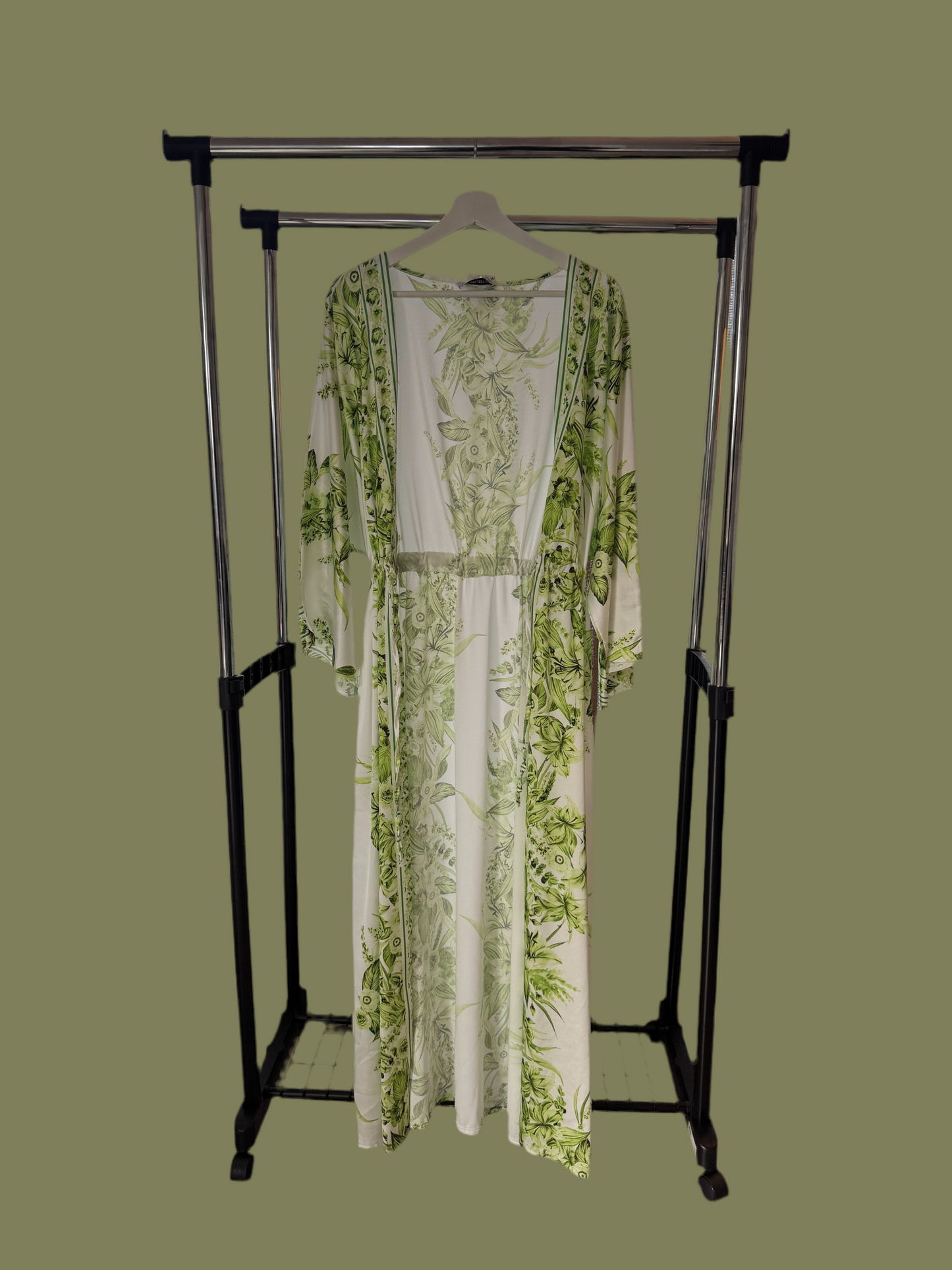 Green & White Floral Abaya