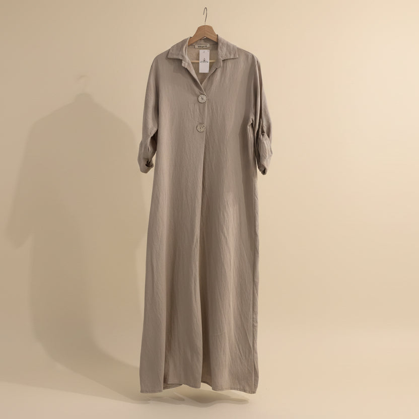 Two Buttoned Taupe Short Sleeved Dress