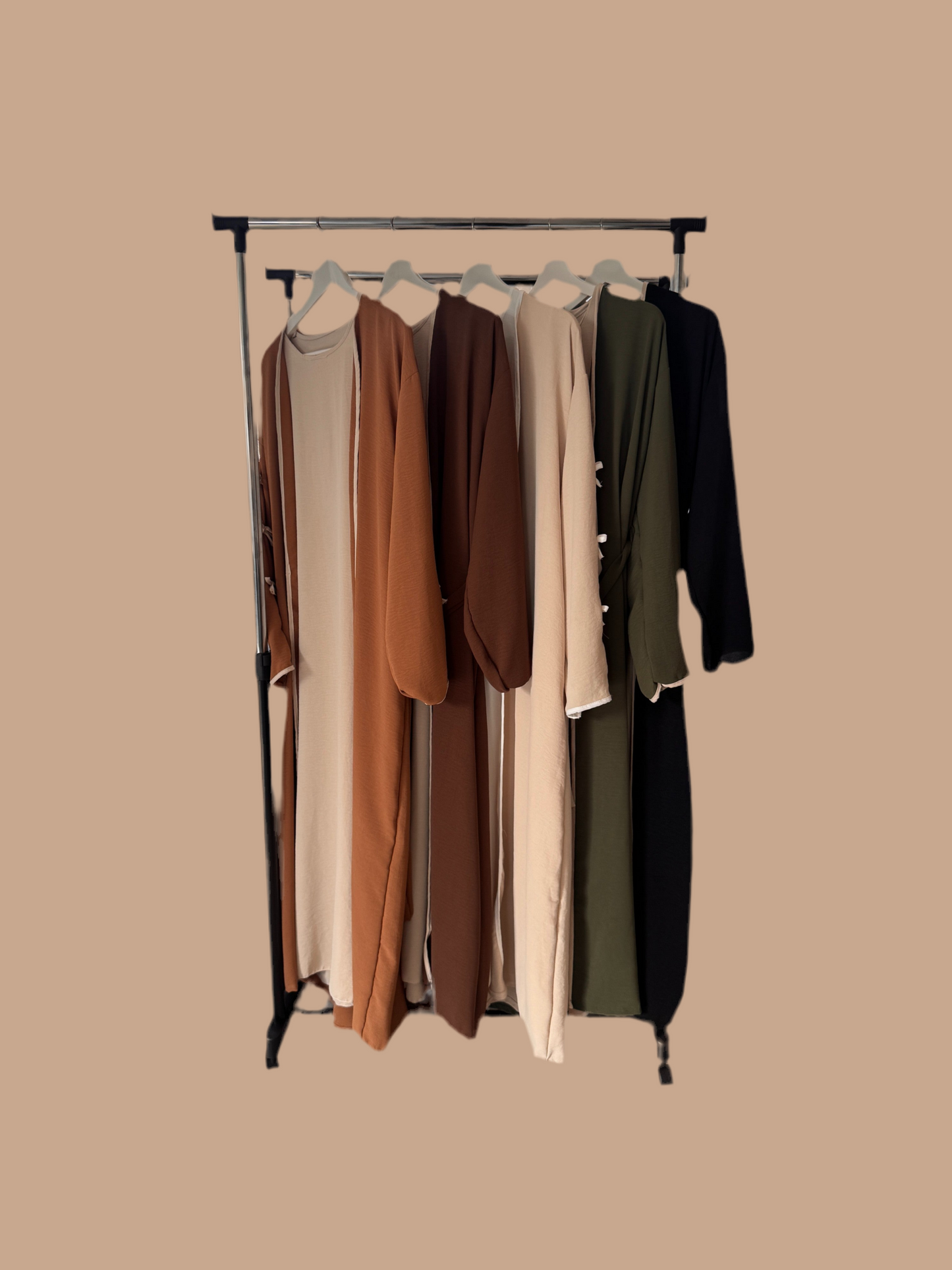 Brown & Beige Ribboned Abaya Set