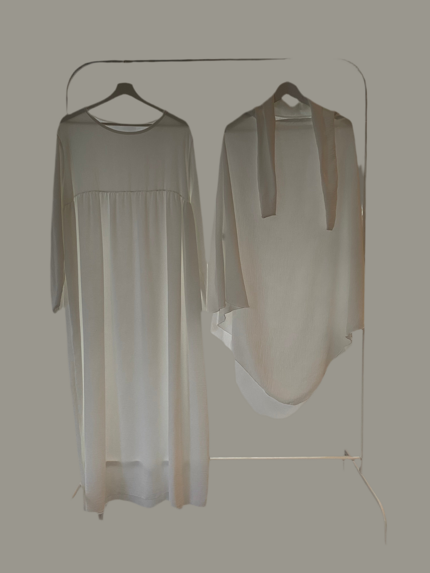 White Flowing Khimar Set