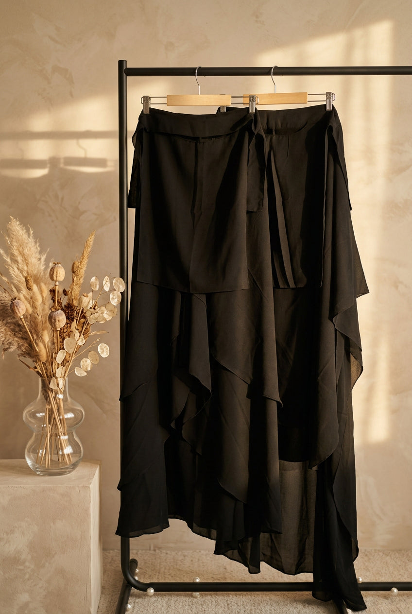 Pinched & Stringed Black Niqab Cape