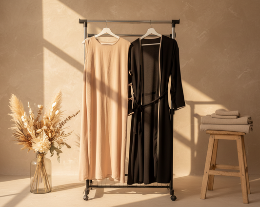 Black & Beige Ribboned Abaya Set