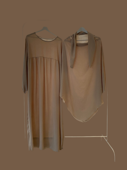 Beige Flowing Khimar Set