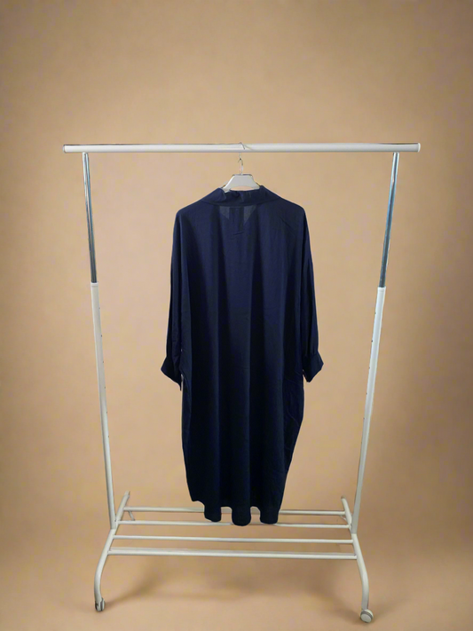 Buttoned Down Long Navy Blue Blouse