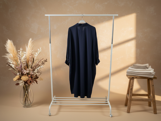 Buttoned Down Long Navy Blue Blouse