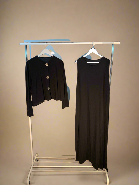 Black Buttoned Blouse & Dress Set