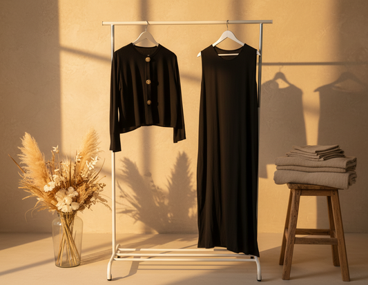 Black Buttoned Blouse & Dress Set