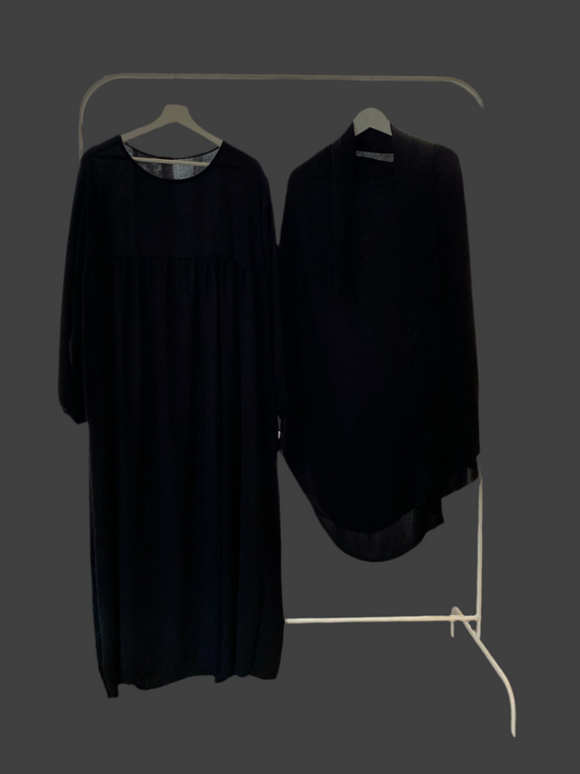 Black Flowing Khimar Set