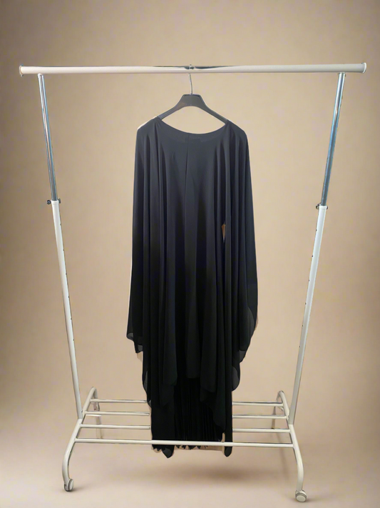 Elegant Black Caped & Pleaded Dress