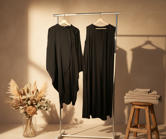 Silky Black Poncho & Dress Set