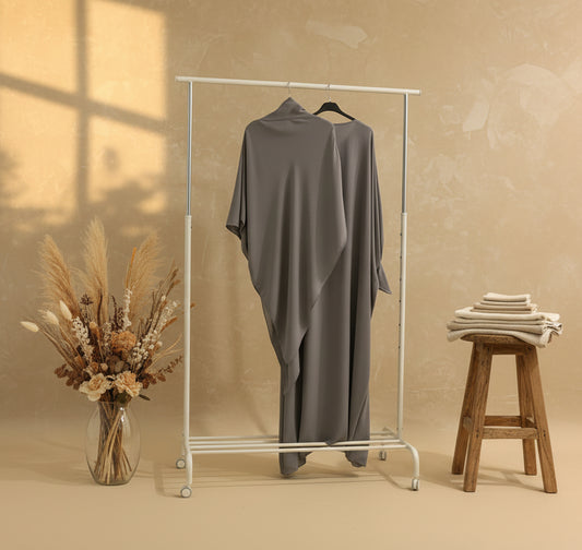 Dark Pastel Grey Butterfly Dress & Speared Khimar Set