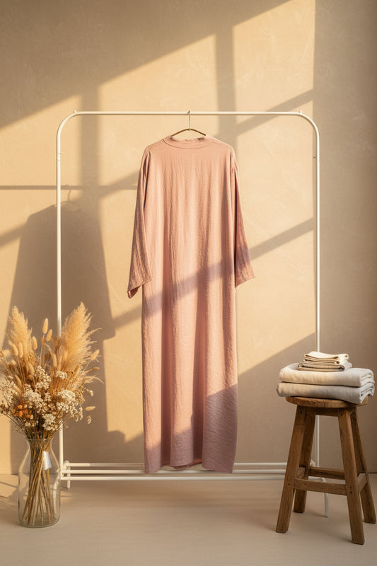 Light Rose Open Collar Buttoned Dress