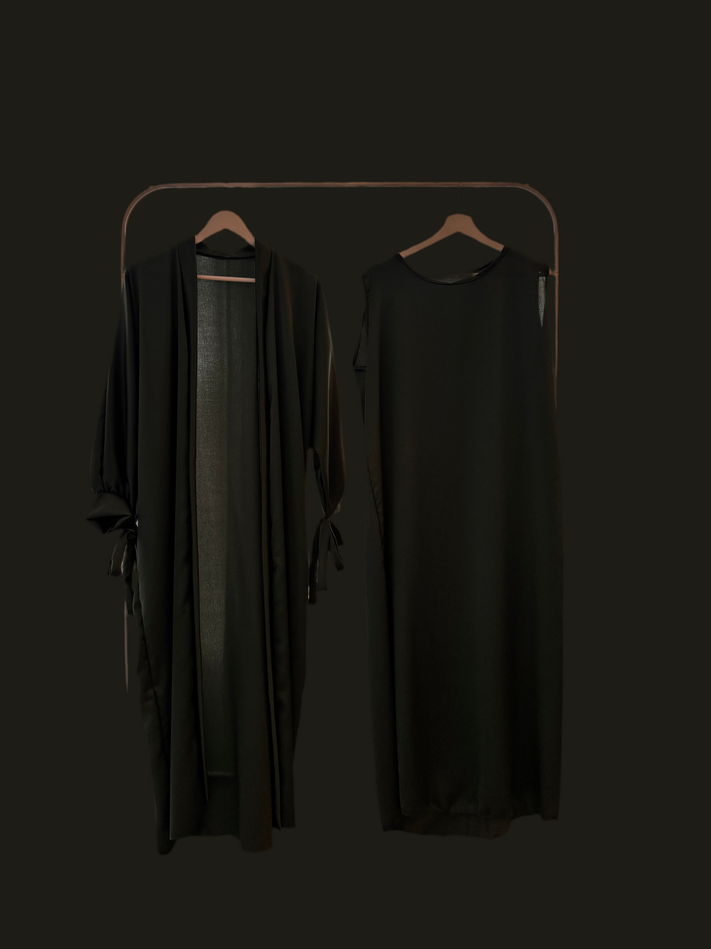 Silky Dark Green Ribboned Abaya Set
