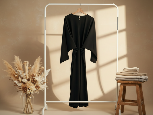 Black Big Sleeved & Tied Dress