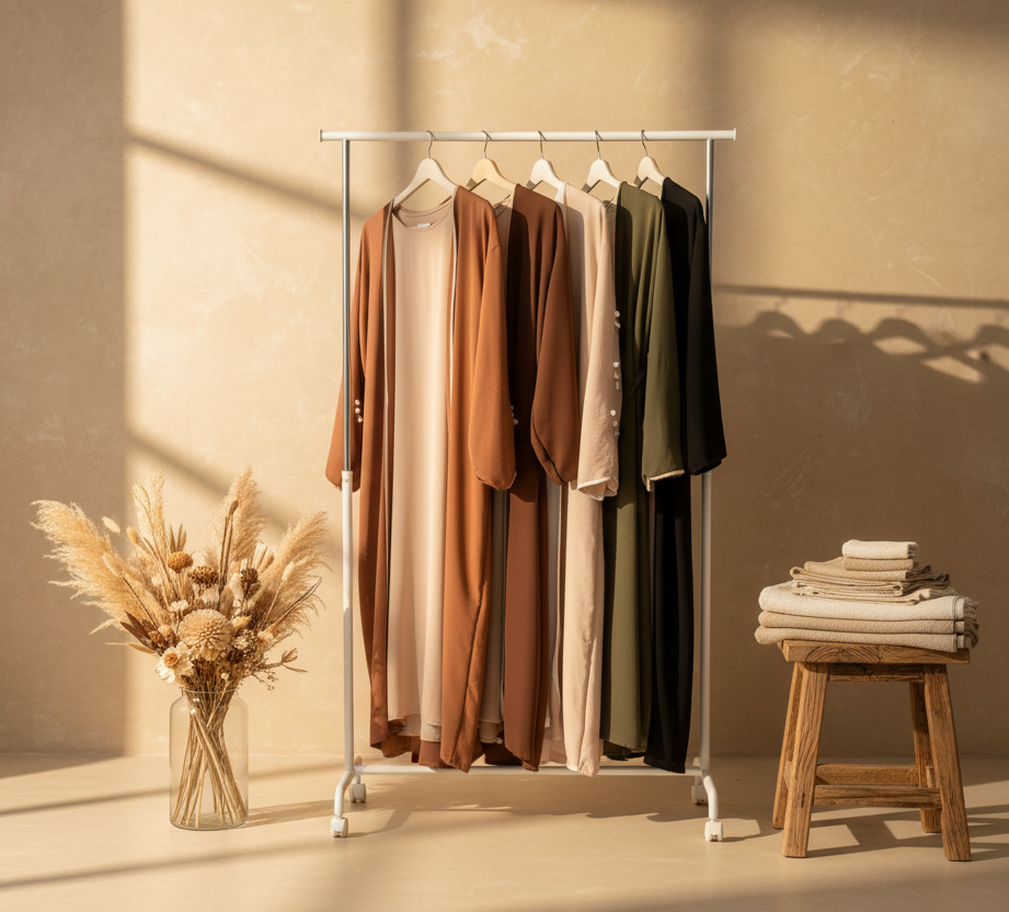 Light Brown & Beige Ribboned Abaya Set