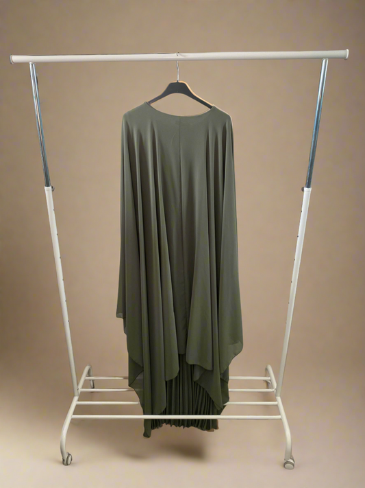 Elegant Olive green Caped & Pleated Dress