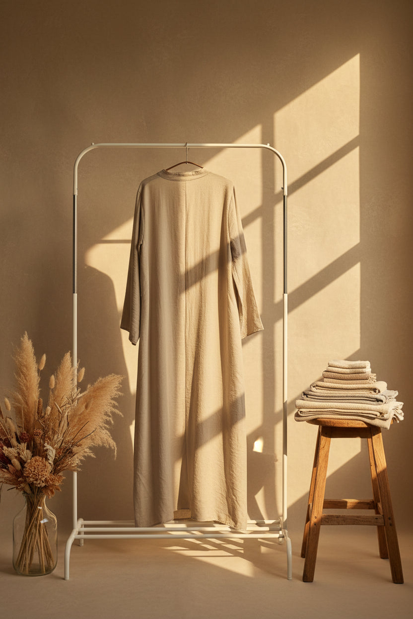 Light Beige Open Collar Buttoned Dress