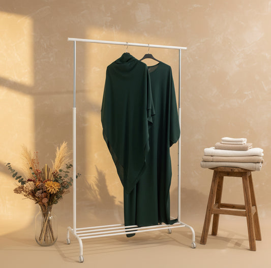 Moss Green Butterfly Dress & Speared Khimar Set