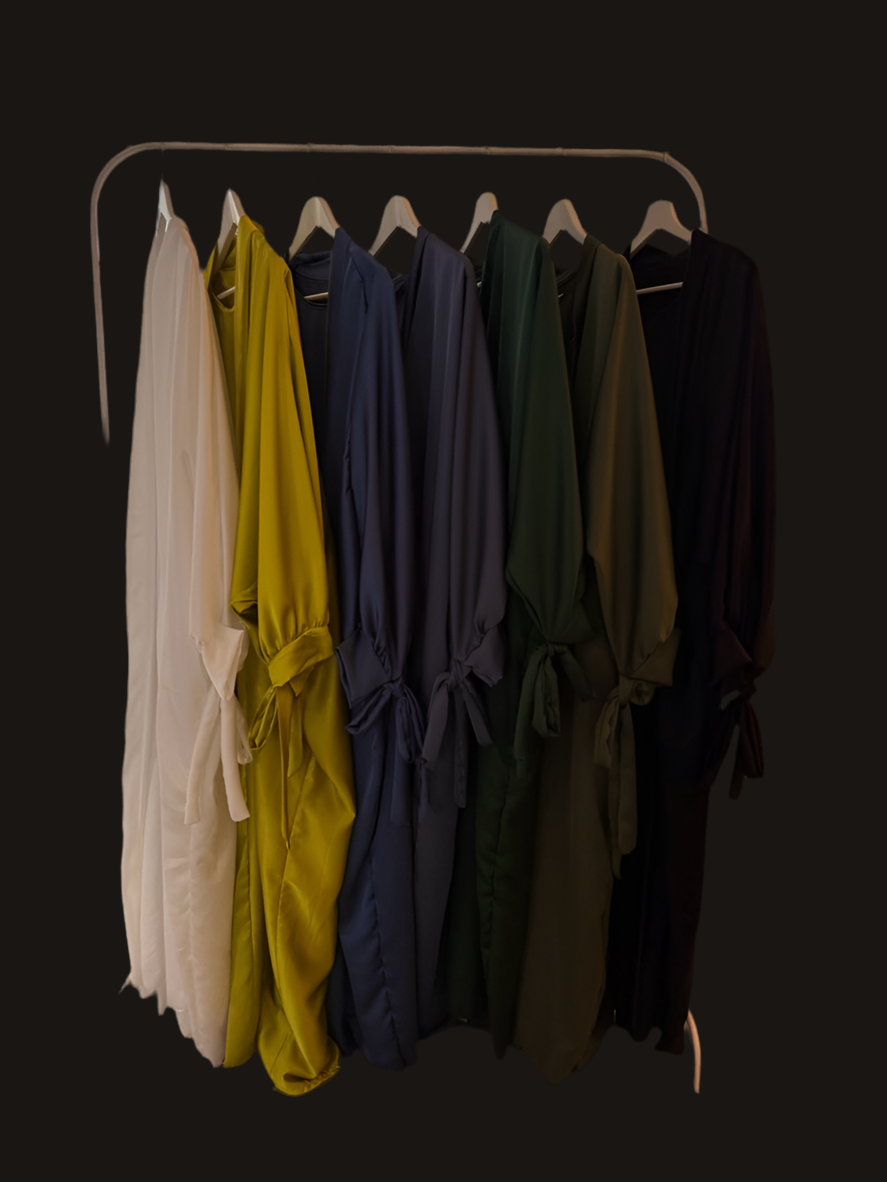 Silky Dark Green Ribboned Abaya Set