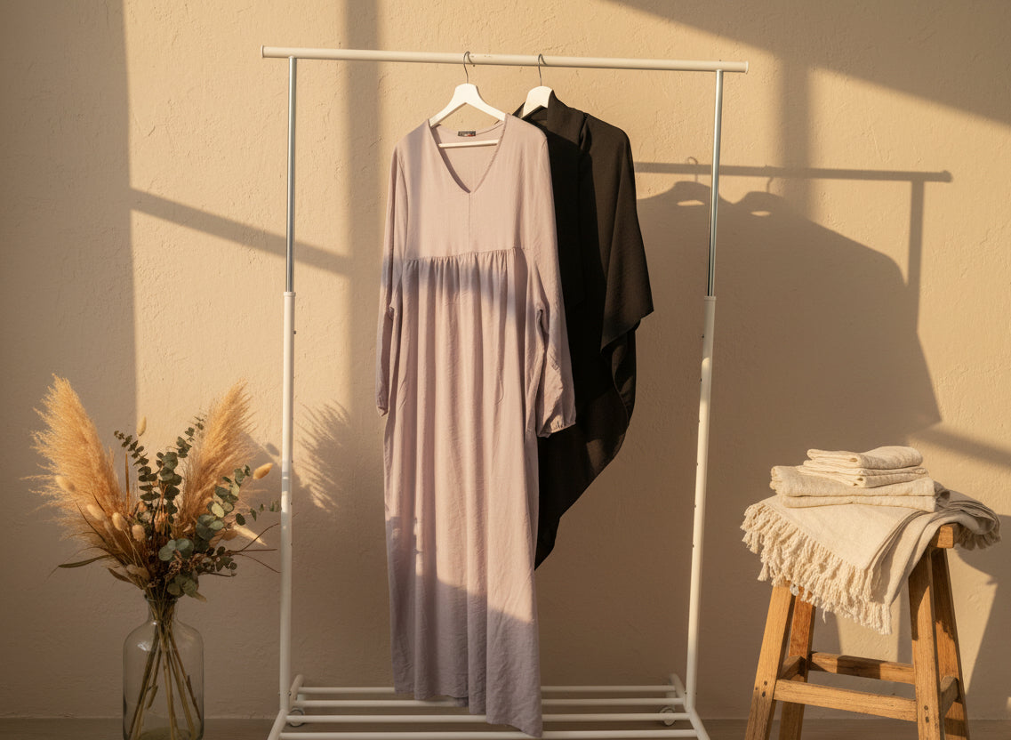 Grey Lavender & Black Spear Khimar Set
