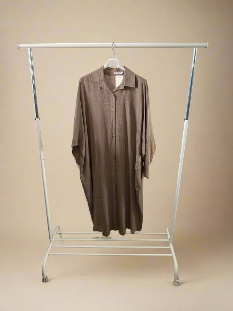 Buttoned Down Long Taupe Blouse