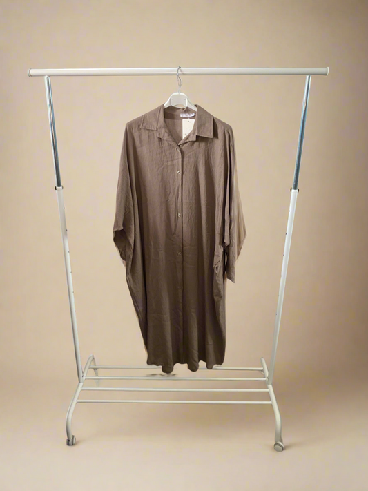 Buttoned Down Long Taupe Blouse