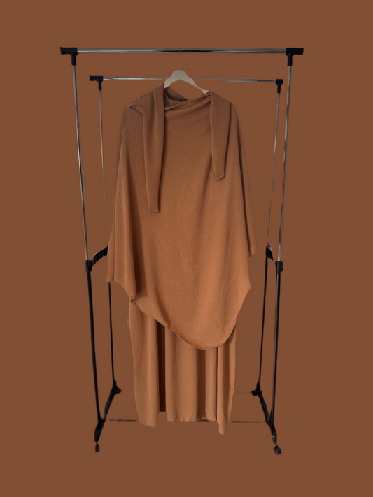 Brown Flowing Khimar Set