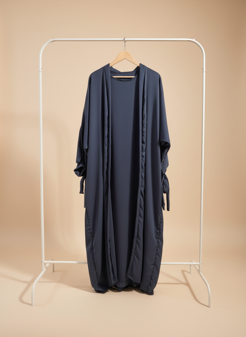 Silky Blue Ribboned Abaya Set