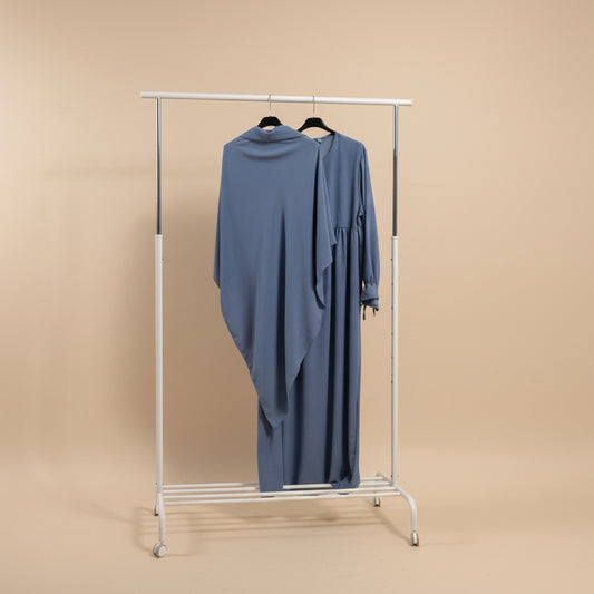 Ocean Blue Ribboned Dress & Spear Khimar Set