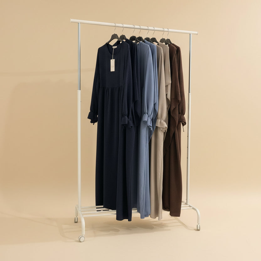 Ocean Blue Ribboned Dress & Spear Khimar Set