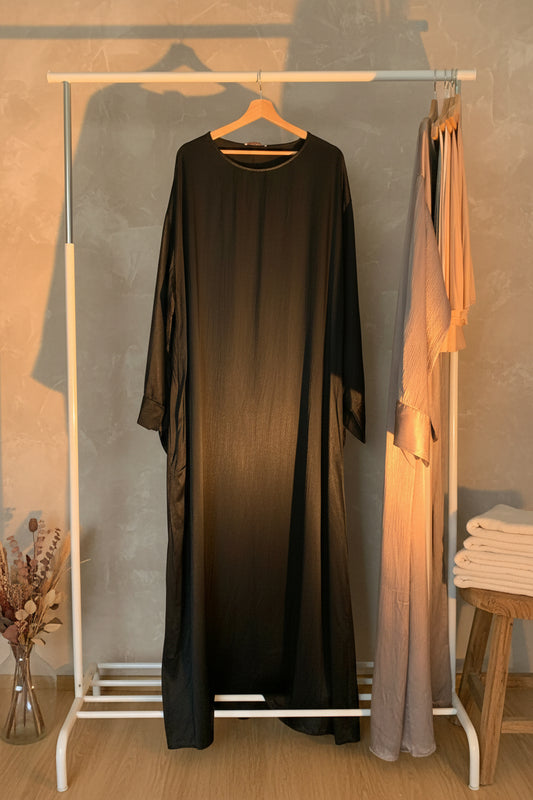 Rigged Silky Black Gown