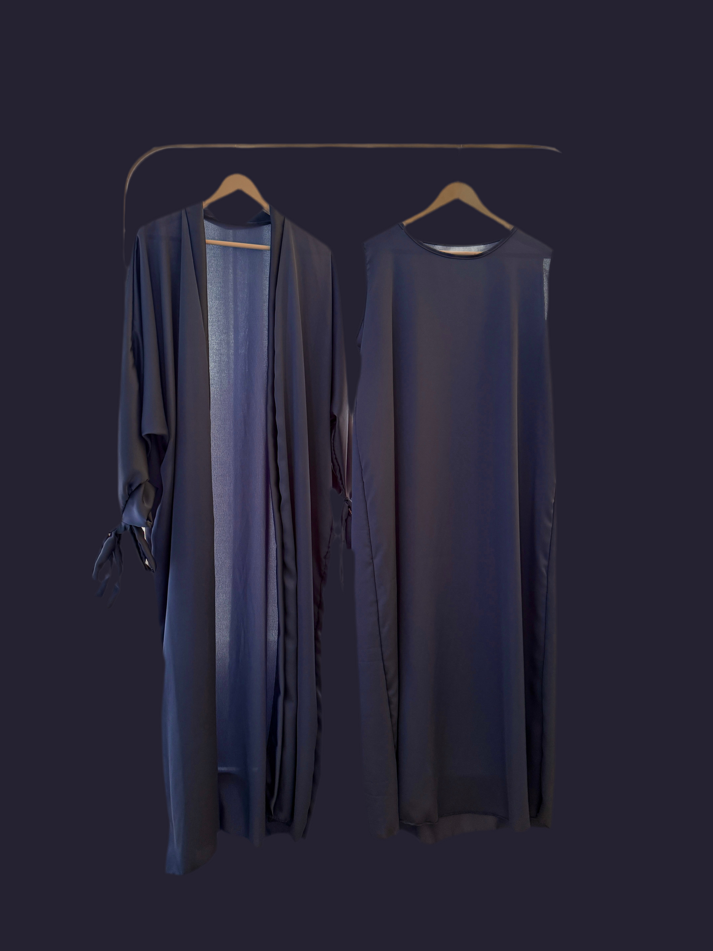 Silky Blue Ribboned Abaya Set