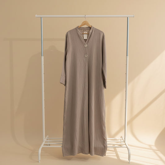 Two Buttoned Taupe Long Sleeved Dress