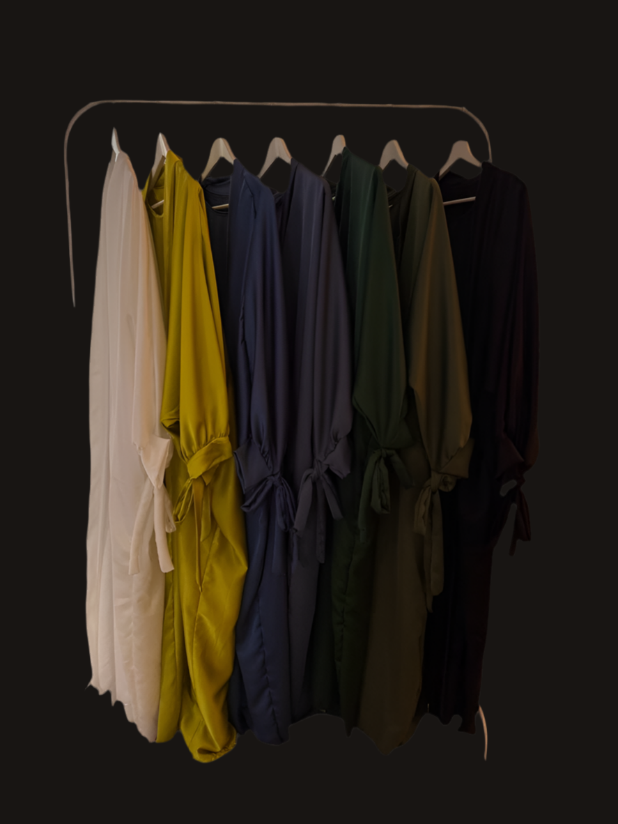Silky Neon Golden Ribboned Abaya Set
