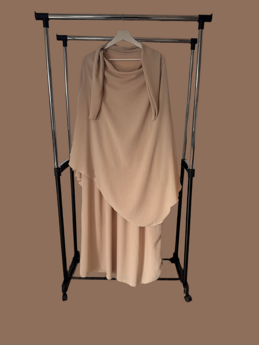 Beige Flowing Khimar Set