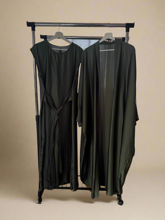 Silky Dark Green Abaya Set