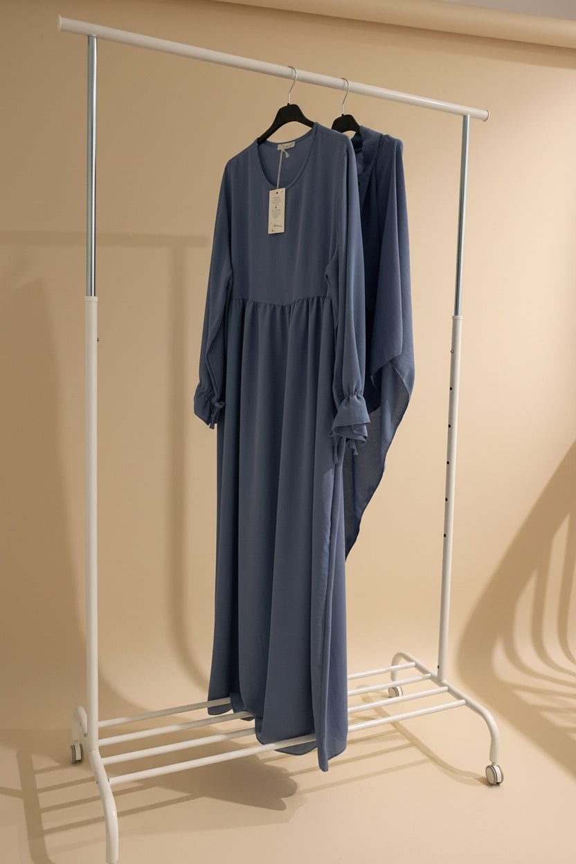 Ocean Blue Ribboned Dress & Spear Khimar Set