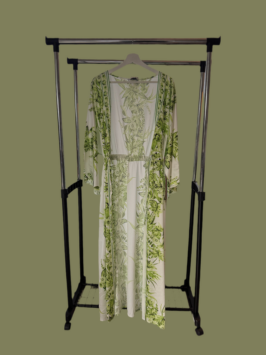 Green & White Floral Abaya