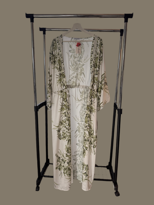Dark Green & White Floral Abaya