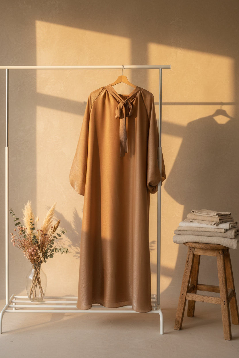 Glistening Light Mandarin Balloon Sleeved Gown