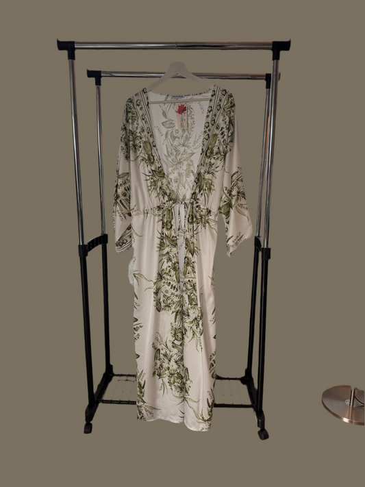 Dark Green & White Floral Abaya