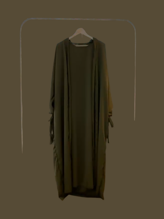 Silky Green Ribboned Abaya Set