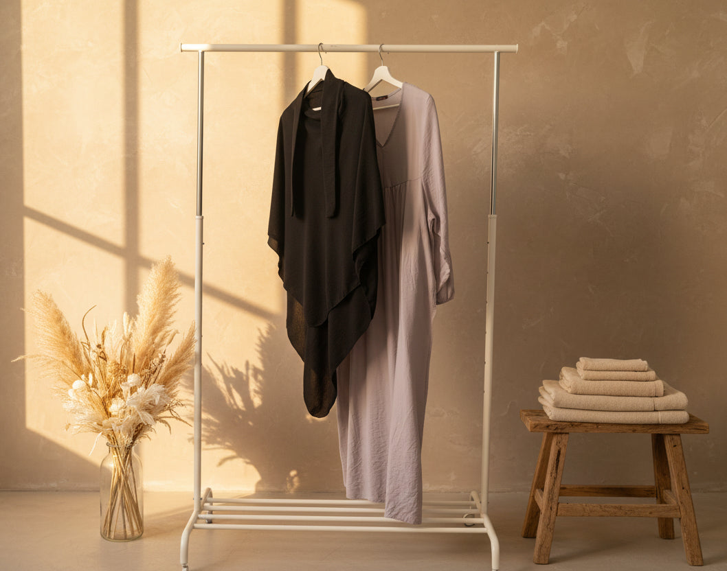 Grey Lavender & Black Spear Khimar Set