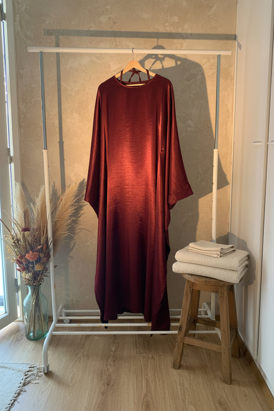 Glamorous Ruby Burgendy Silky Butterfly Abaya